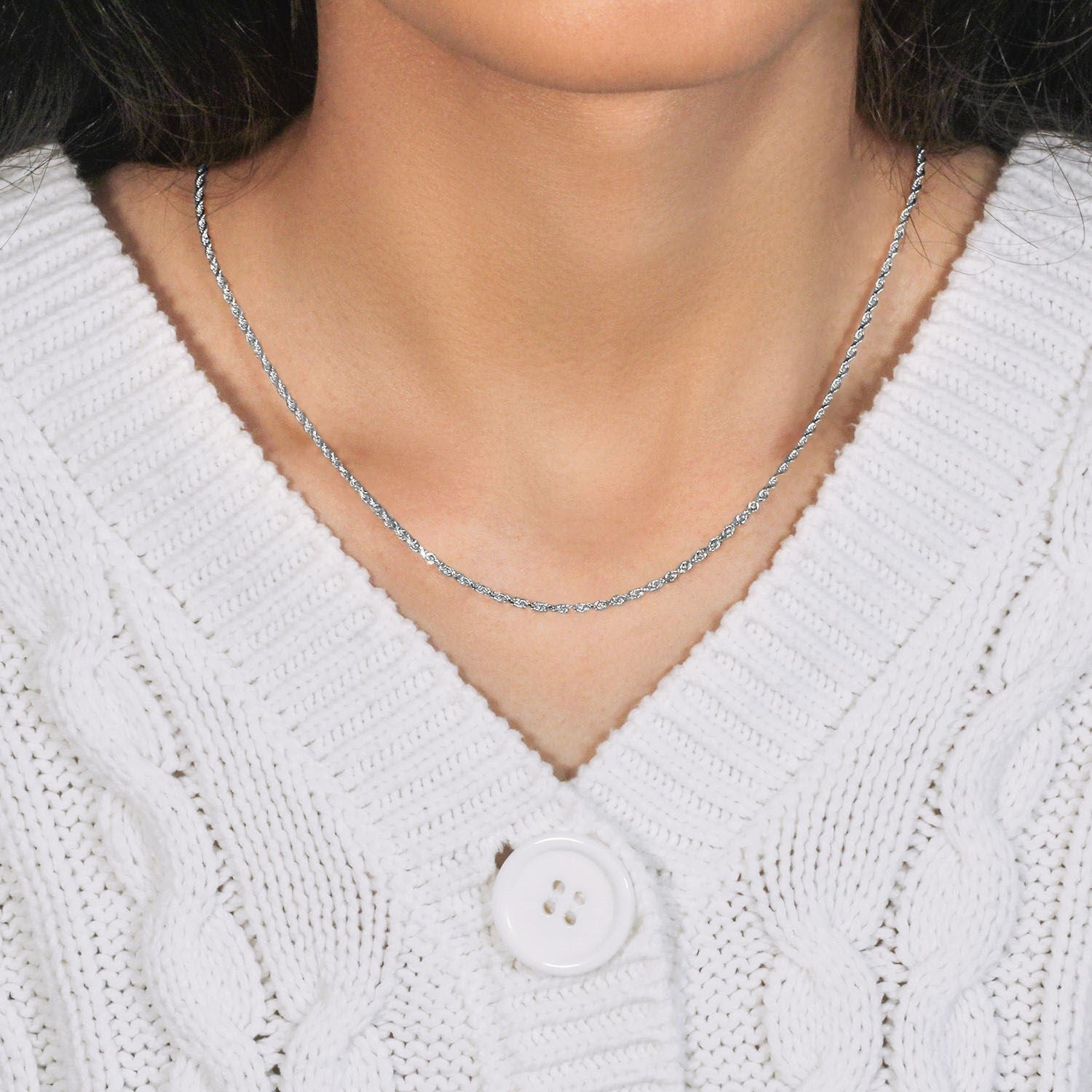 14k White Gold Solid Diamond Cut Rope Chain (2.00 mm)