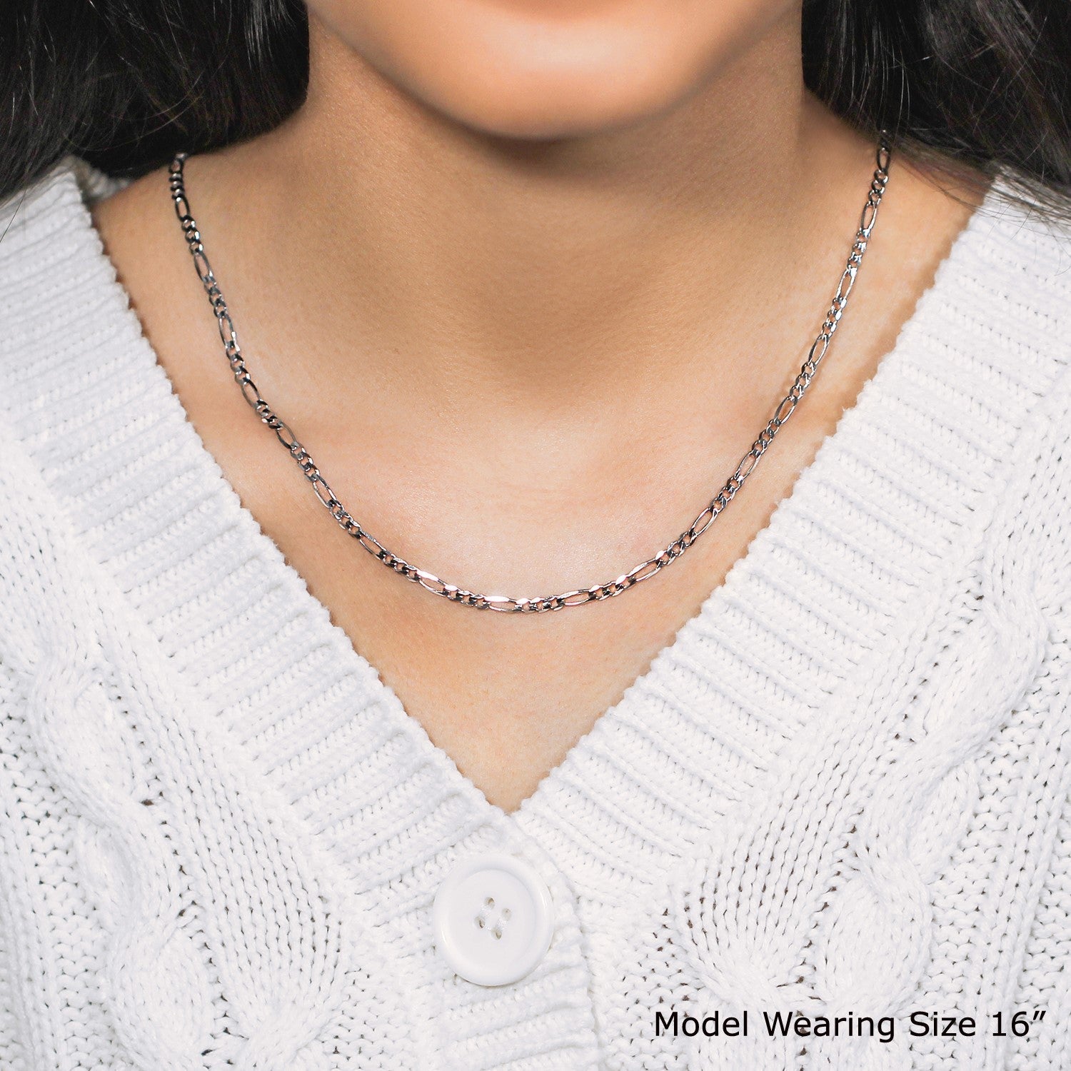14k White Gold Solid Figaro Chain (3.00 mm)