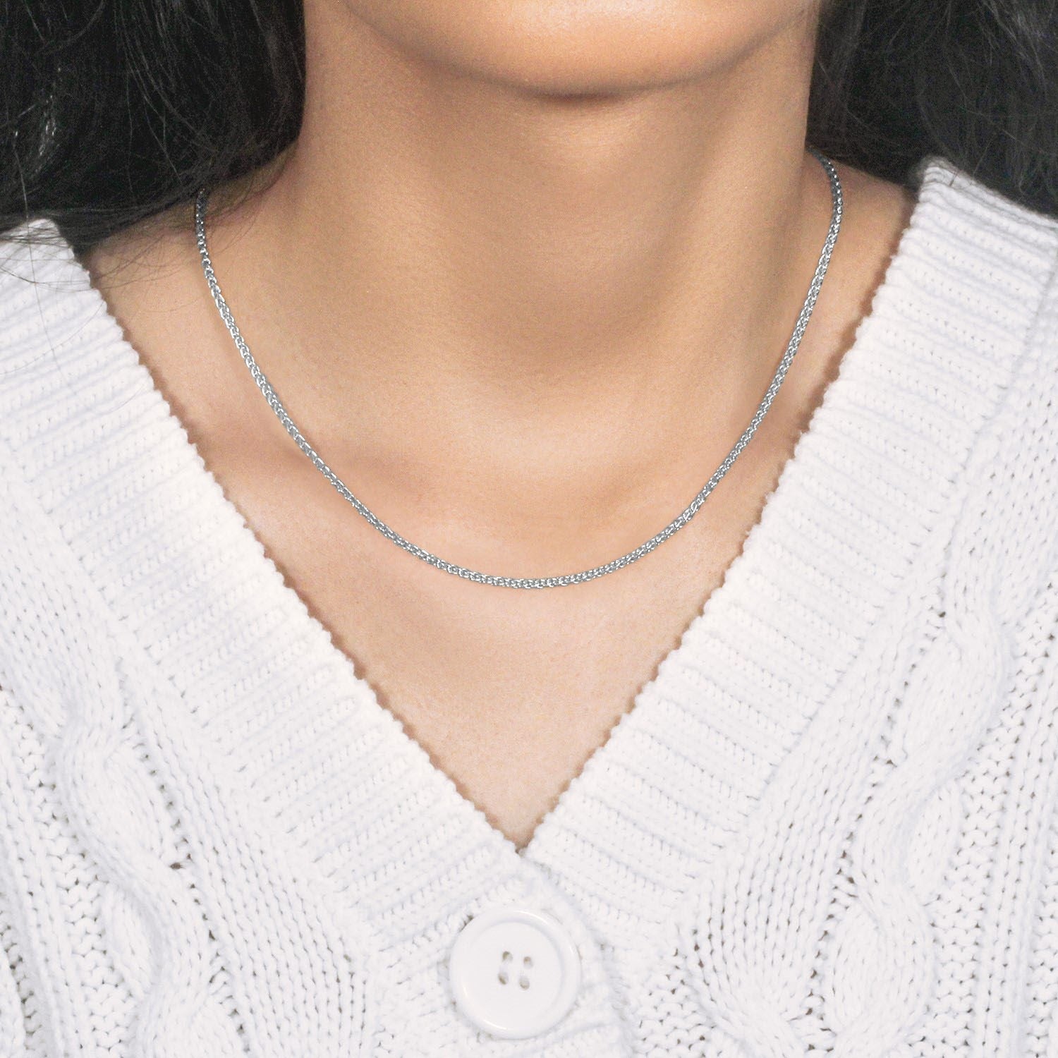 14k White Gold Round Wheat Chain (2.1 mm)