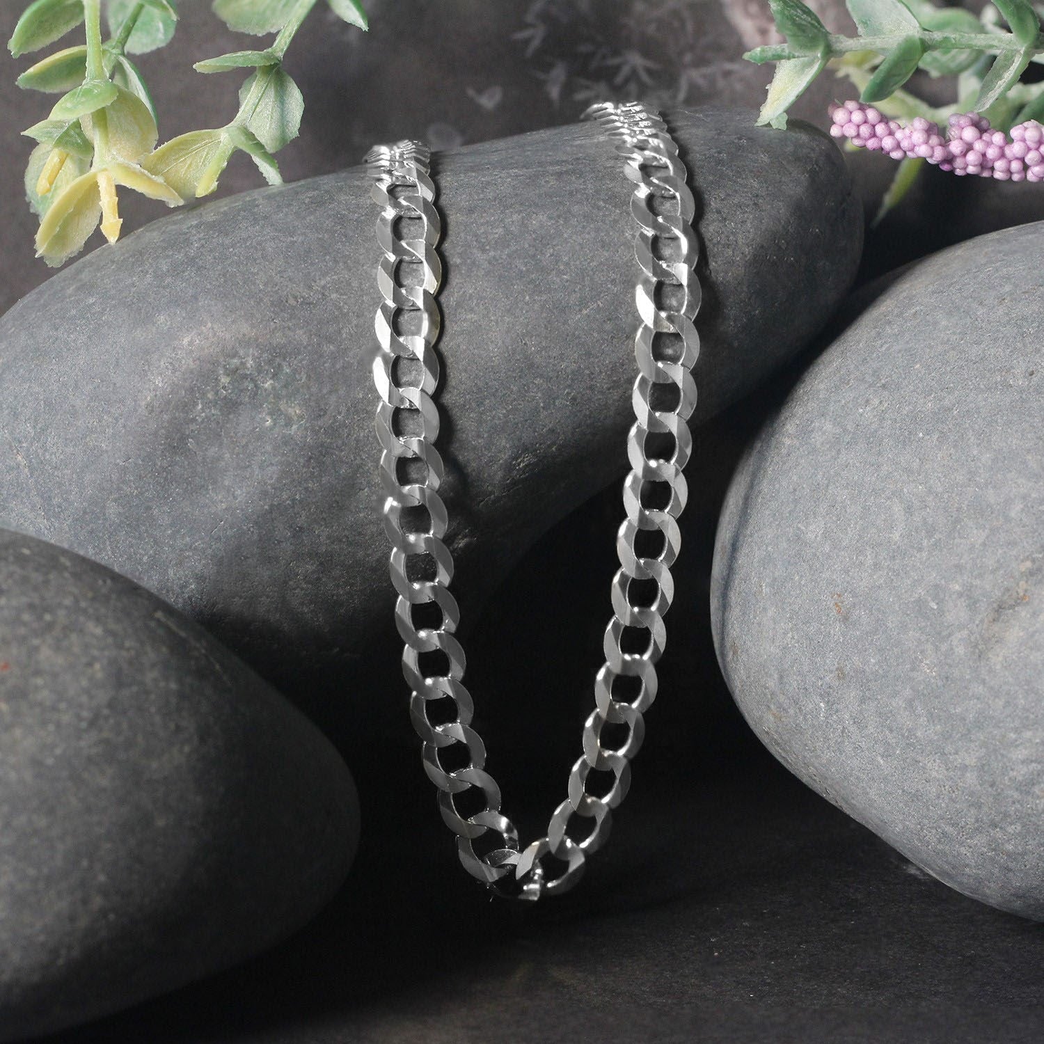 14k White Gold Solid Curb Chain (5.70 mm)