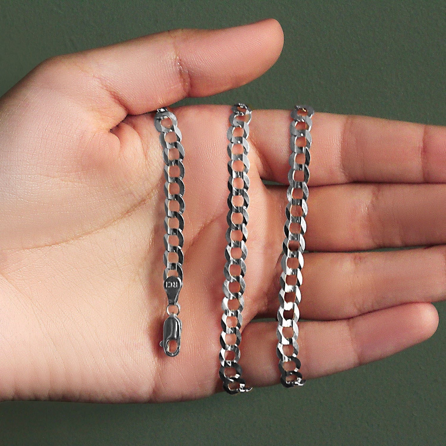 14k White Gold Solid Curb Chain (5.70 mm)