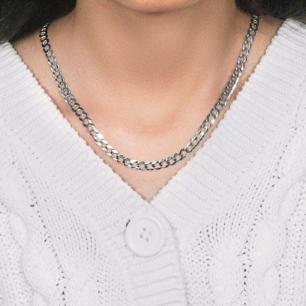 14k White Gold Solid Curb Chain (5.70 mm)