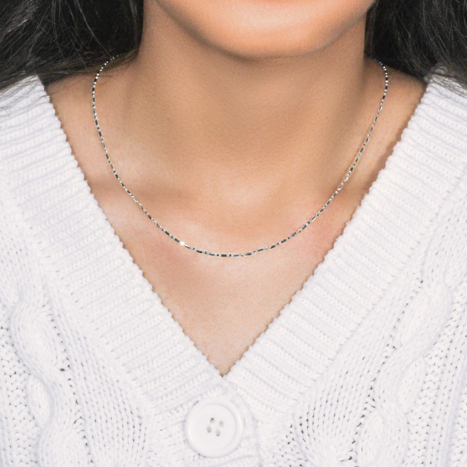 14k White Gold Diamond-Cut Alternating Bead Chain (1.30 mm)