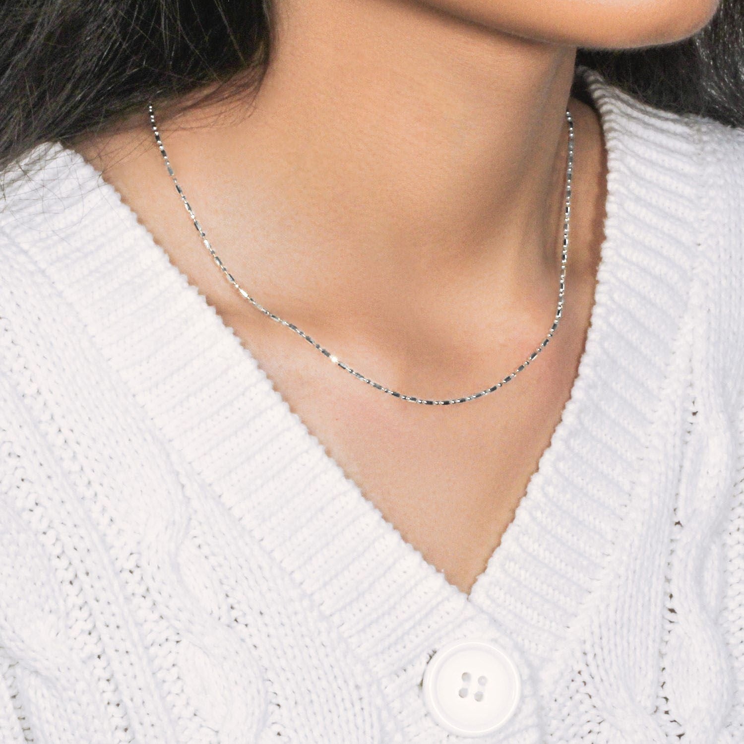 14k White Gold Diamond-Cut Alternating Bead Chain (1.30 mm)