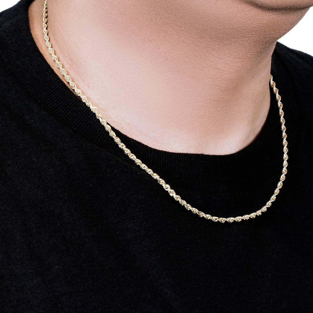 14k Yellow Gold Solid Diamond Cut Rope Chain (3.00 mm)