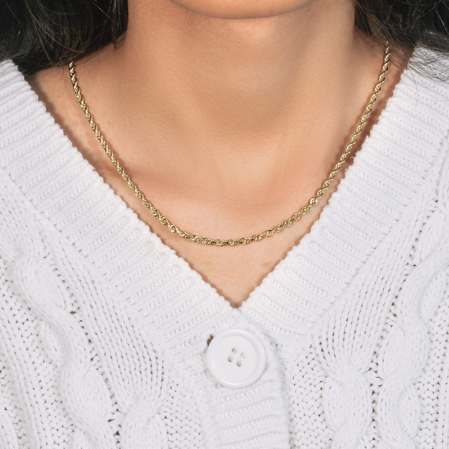 14k Yellow Gold Solid Diamond Cut Rope Chain (3.00 mm)