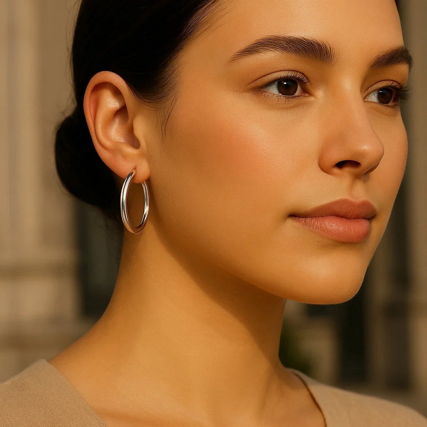 14k White Gold Polished Hoop Earrings (3x30mm)