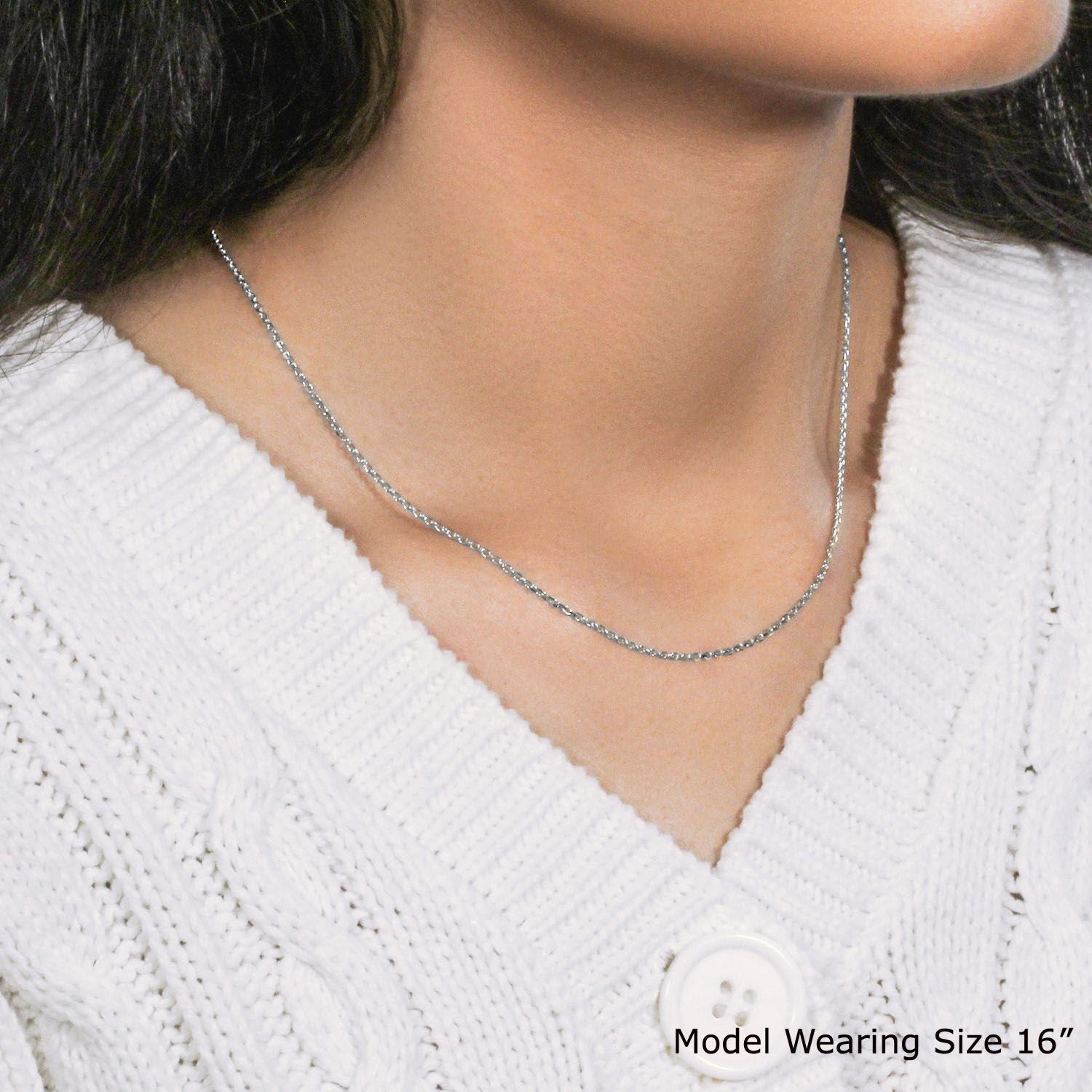 14k White Gold Diamond Cut Cable Link Chain (1.30 mm)