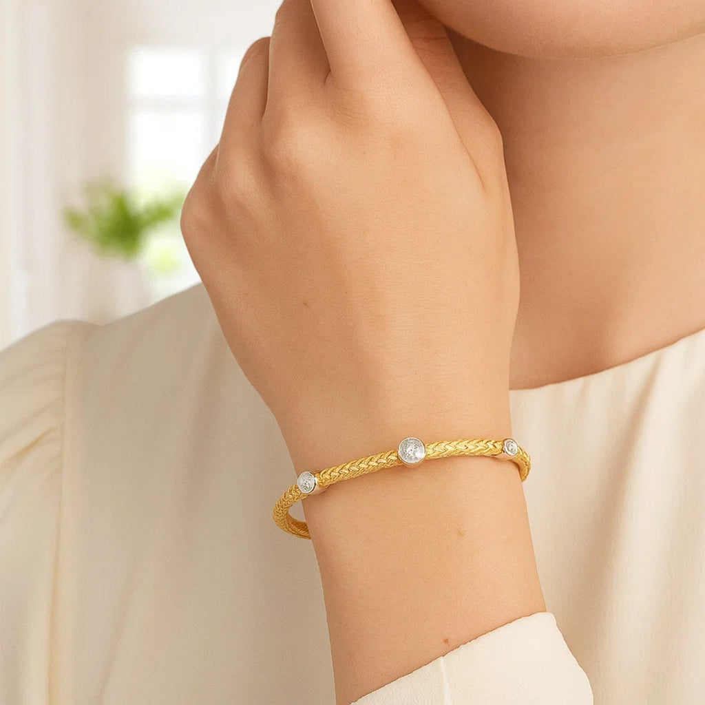 14k Two-Tone Gold Diamond Accent Station Basket Weave Bracelet (3.80 mm)