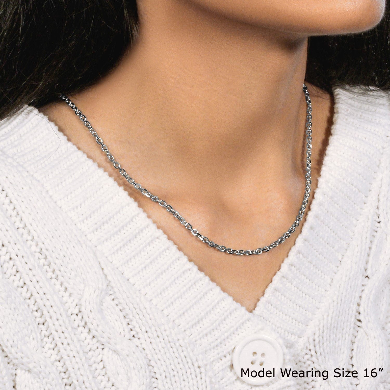 14k White Gold Diamond Cut Cable Link Chain (2.90 mm)