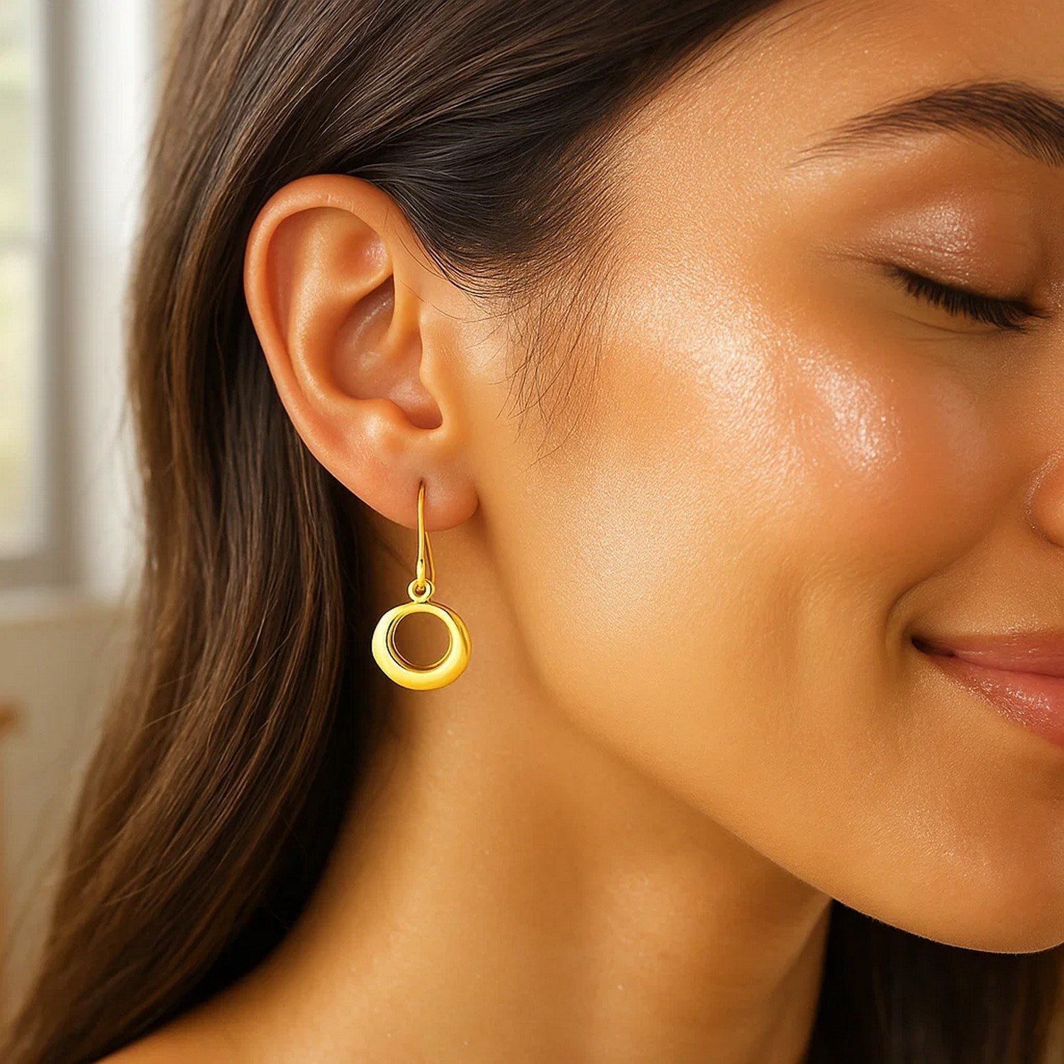 14k Yellow Gold Open Circle Dangle Earrings
