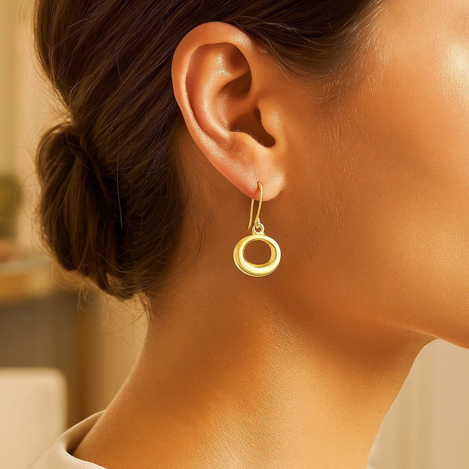 14k Yellow Gold Open Circle Dangle Earrings