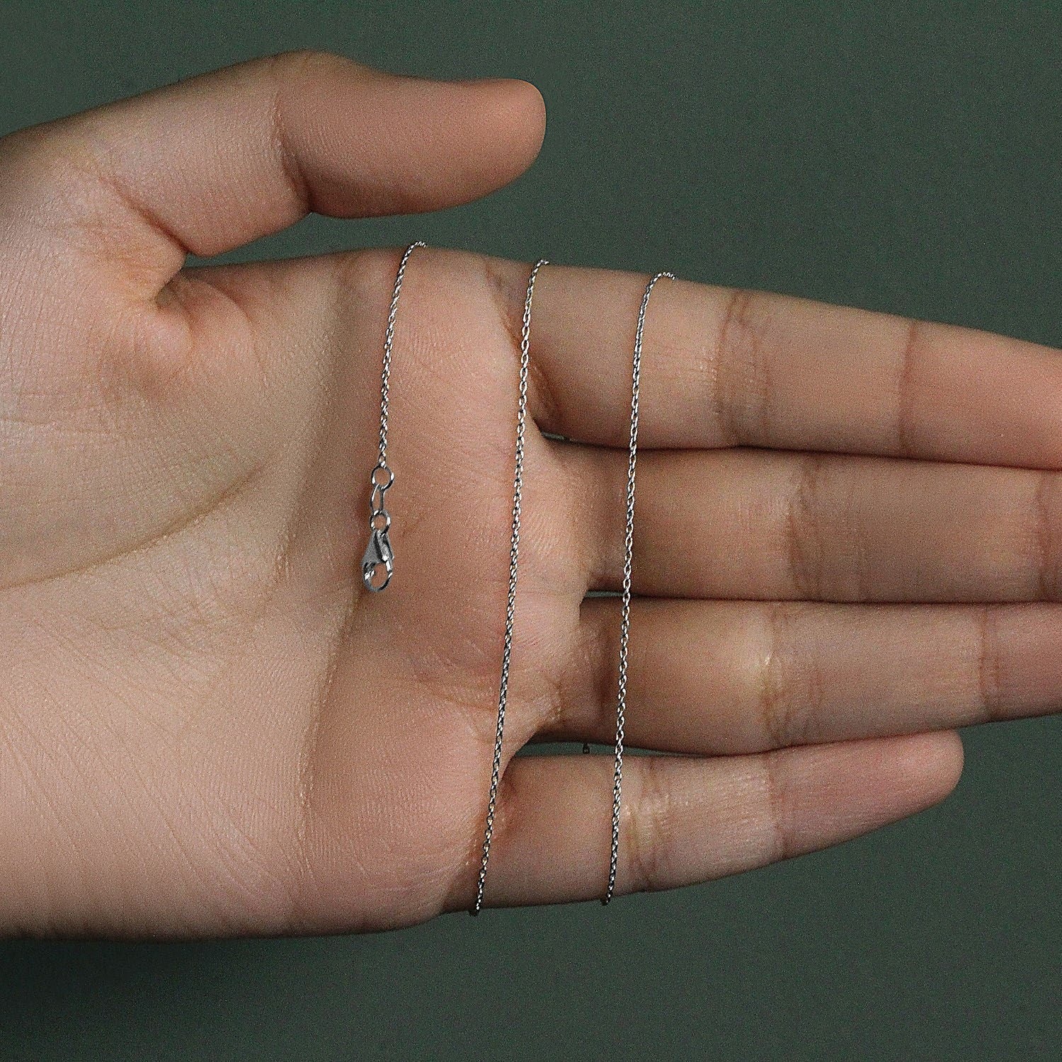 14k White Gold Oval Cable Link Chain (0.97 mm)