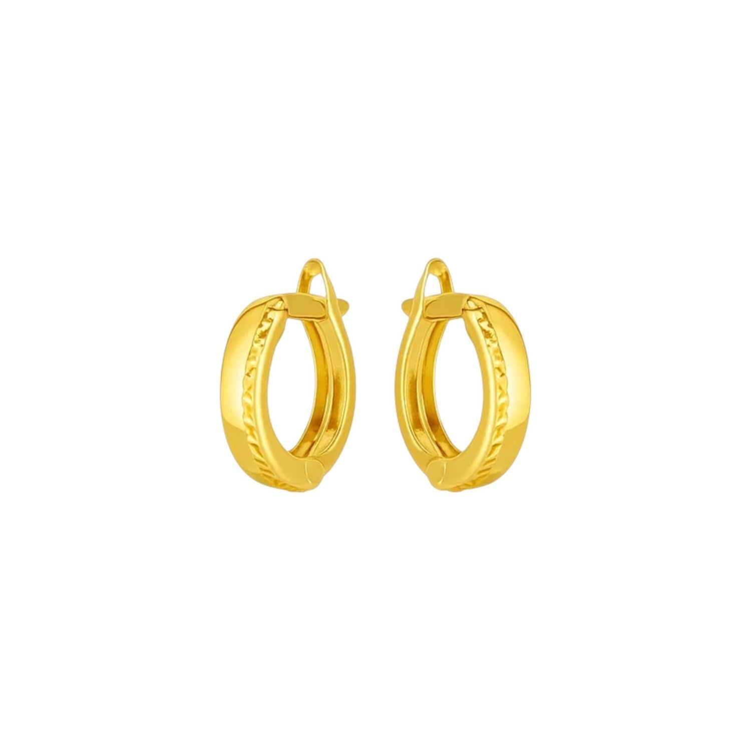 14k Yellow Gold Textured Huggie Hoops(3x10mm)