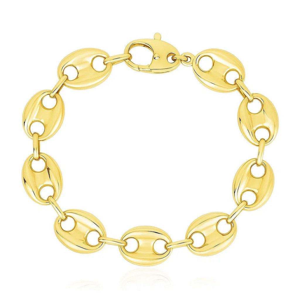 14k Yellow Gold High Polish Lite Puffed Mariner Link Bracelet  (15.00 mm)