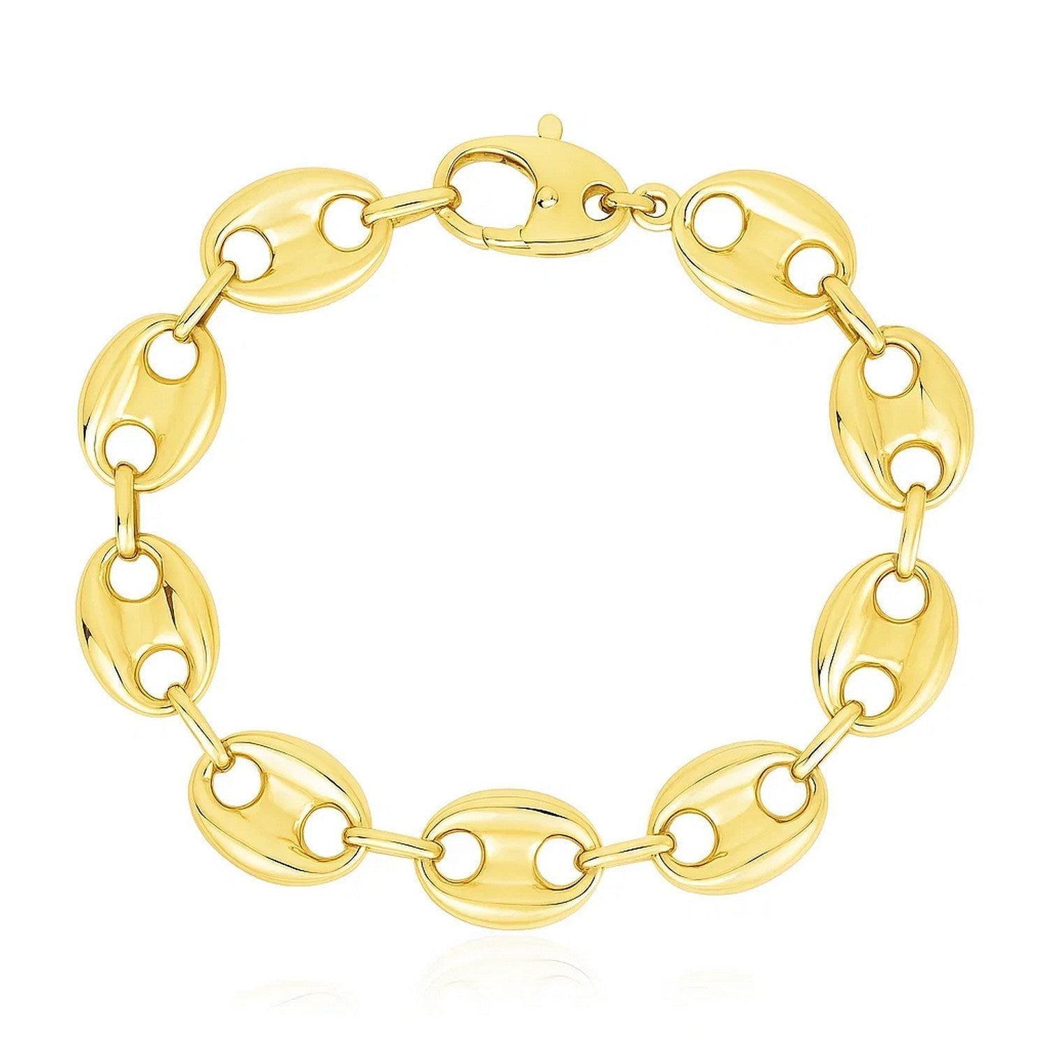 14k Yellow Gold High Polish Lite Puffed Mariner Link Bracelet  (15.00 mm)