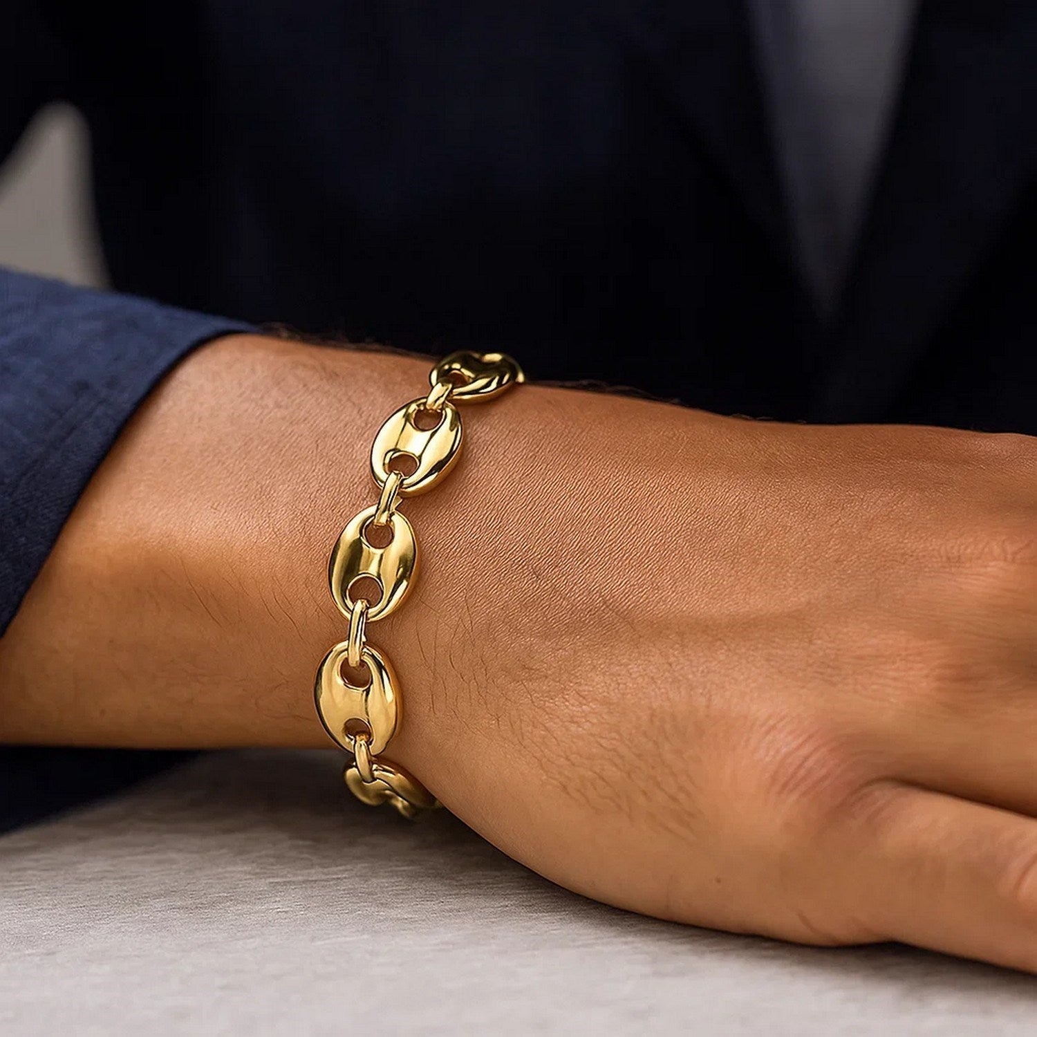 14k Yellow Gold High Polish Lite Puffed Mariner Link Bracelet  (15.00 mm)