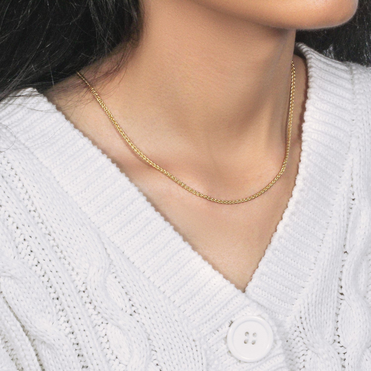 14k Yellow Gold Round Wheat Chain (2.1 mm)