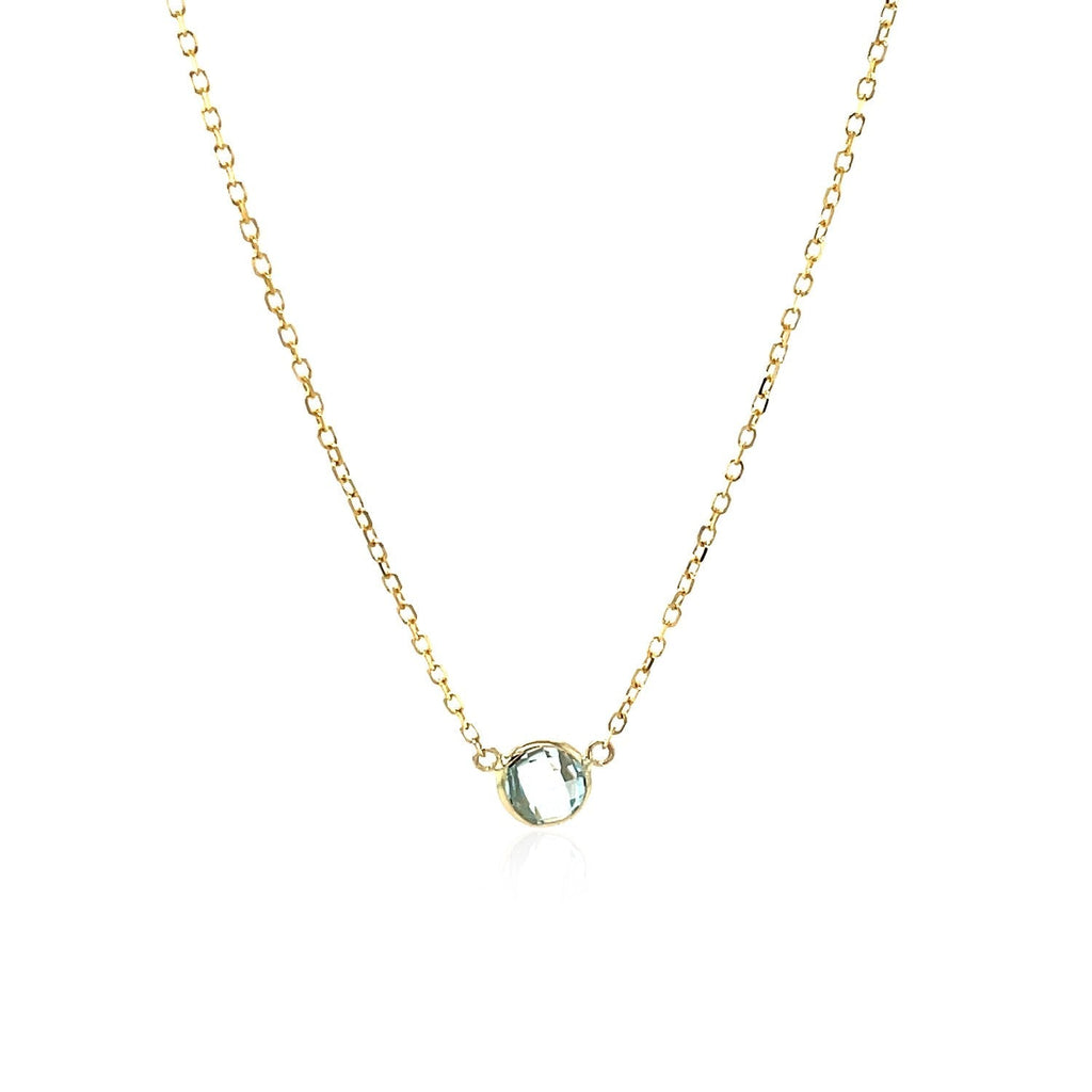 14k Yellow Gold 17 inch Necklace with Round Blue Topaz