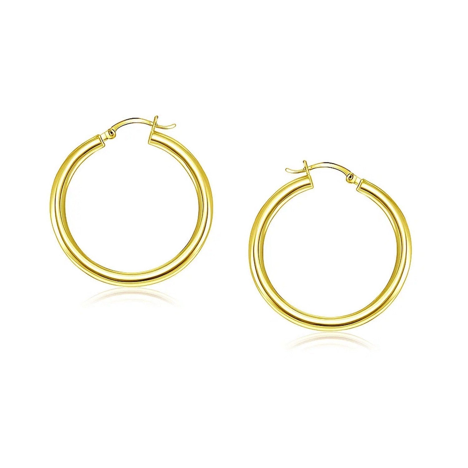 14k Yellow Gold Polished Hoop Earrings (4x25mm)