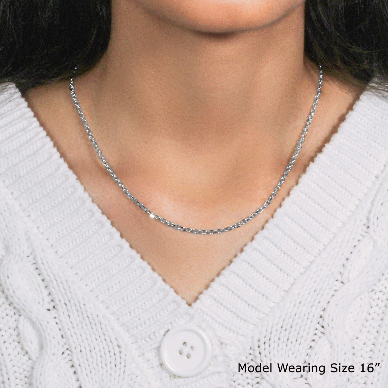 14k White Gold Diamond Cut Cable Link Chain (2.20 mm)