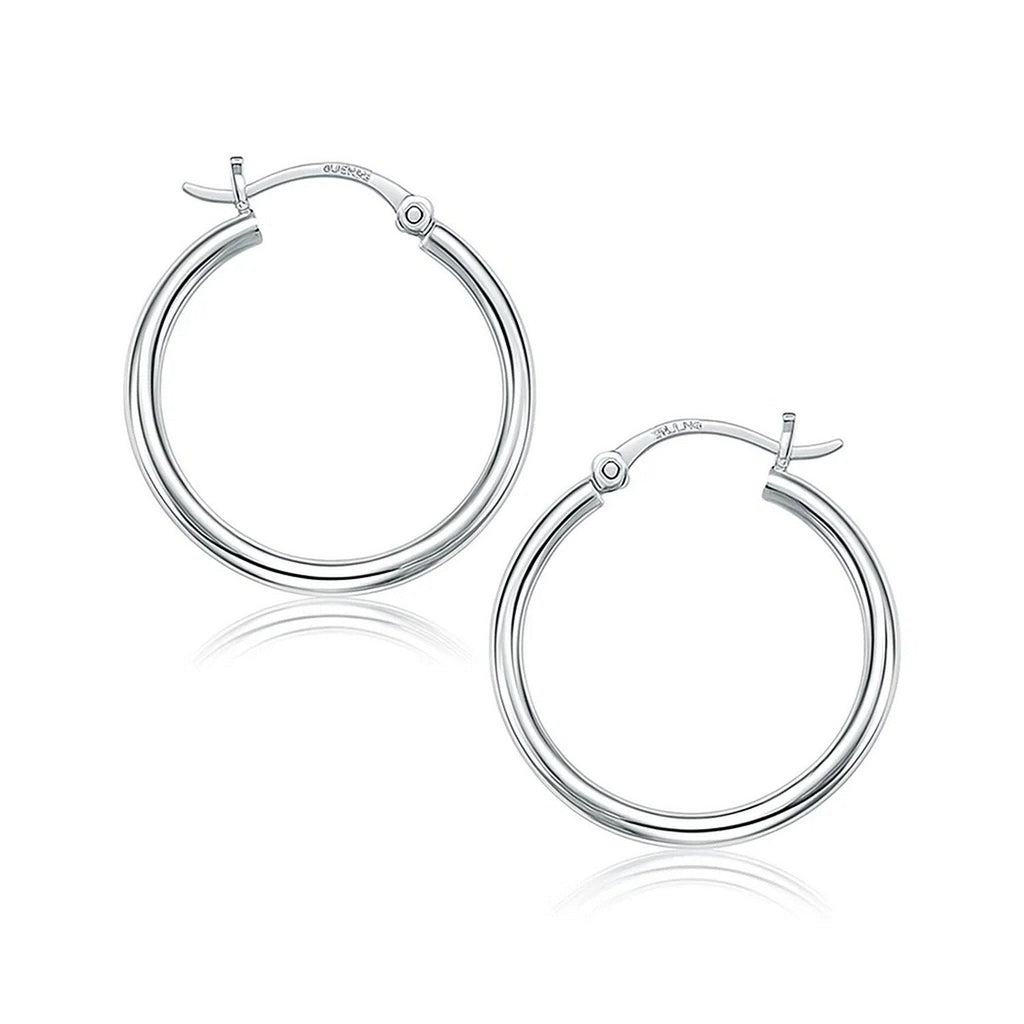 14k White Gold Polished Hoop Earrings (2x25mm)