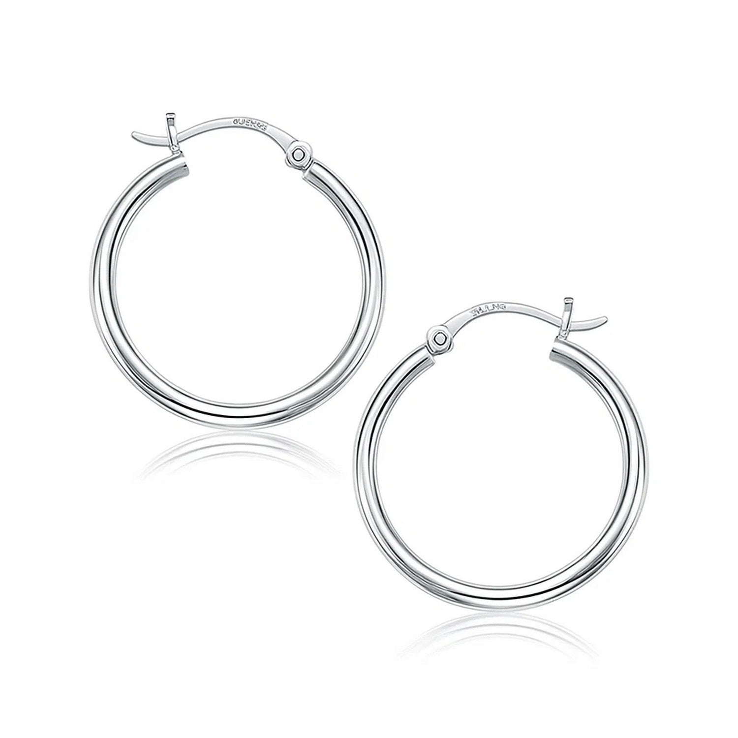 14k White Gold Polished Hoop Earrings (2x25mm)