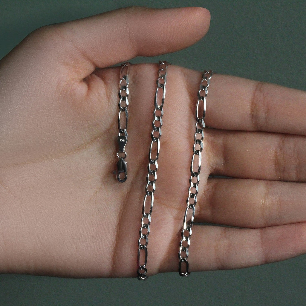 14k White Gold Solid Figaro Chain (3.80 mm)