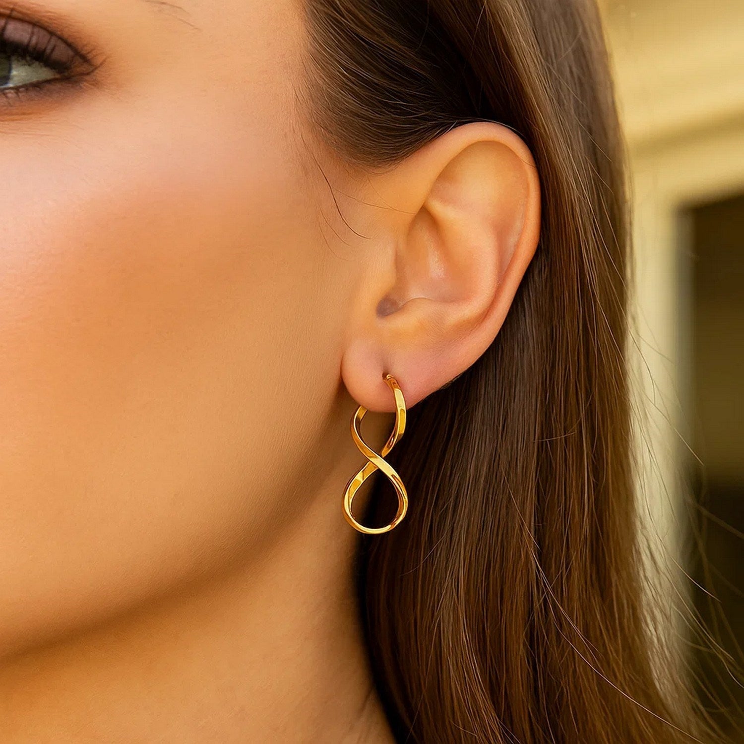 14k Yellow Gold Polished Infinity Shape Drop Earrings