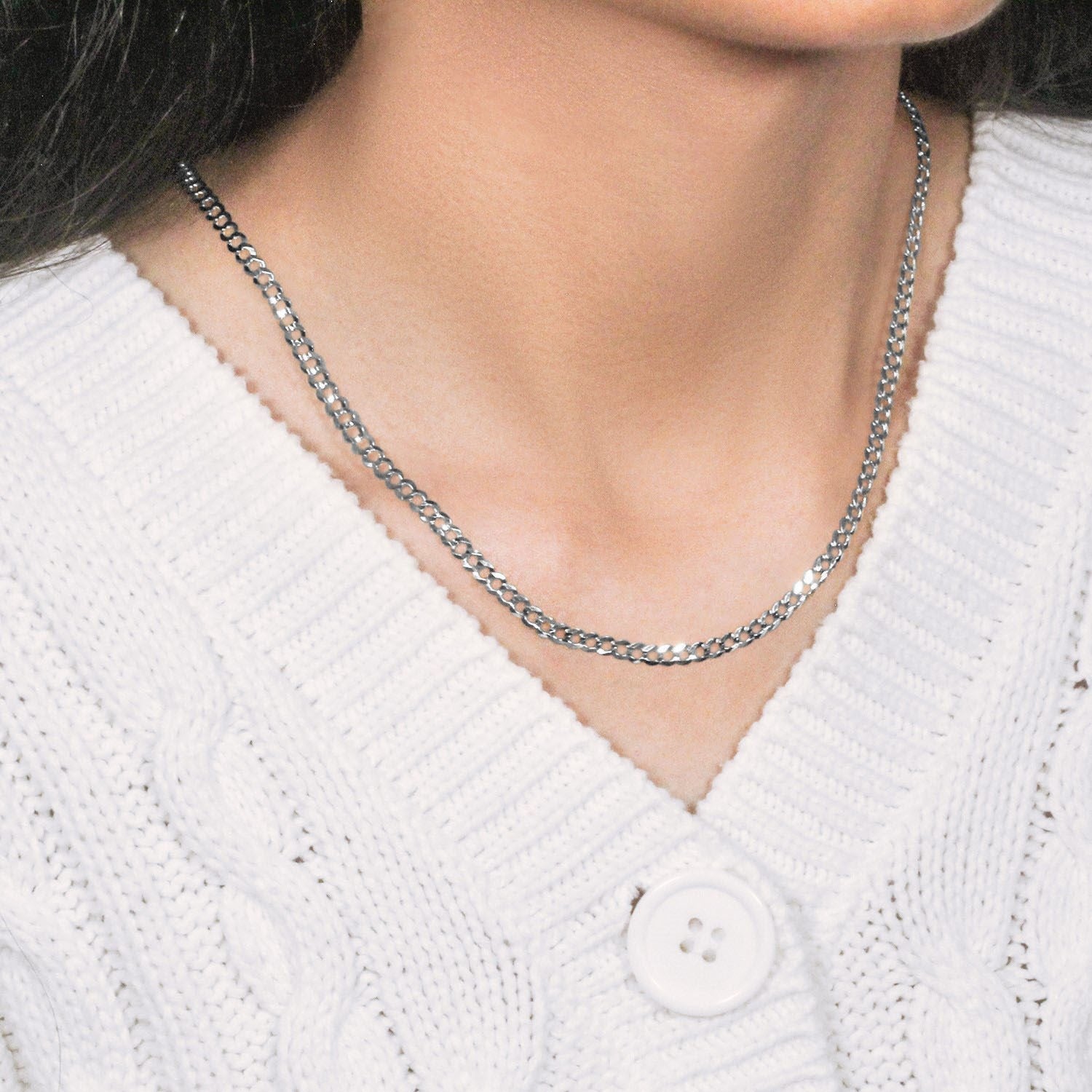 14k White Gold Solid Curb Chain (3.60 mm)