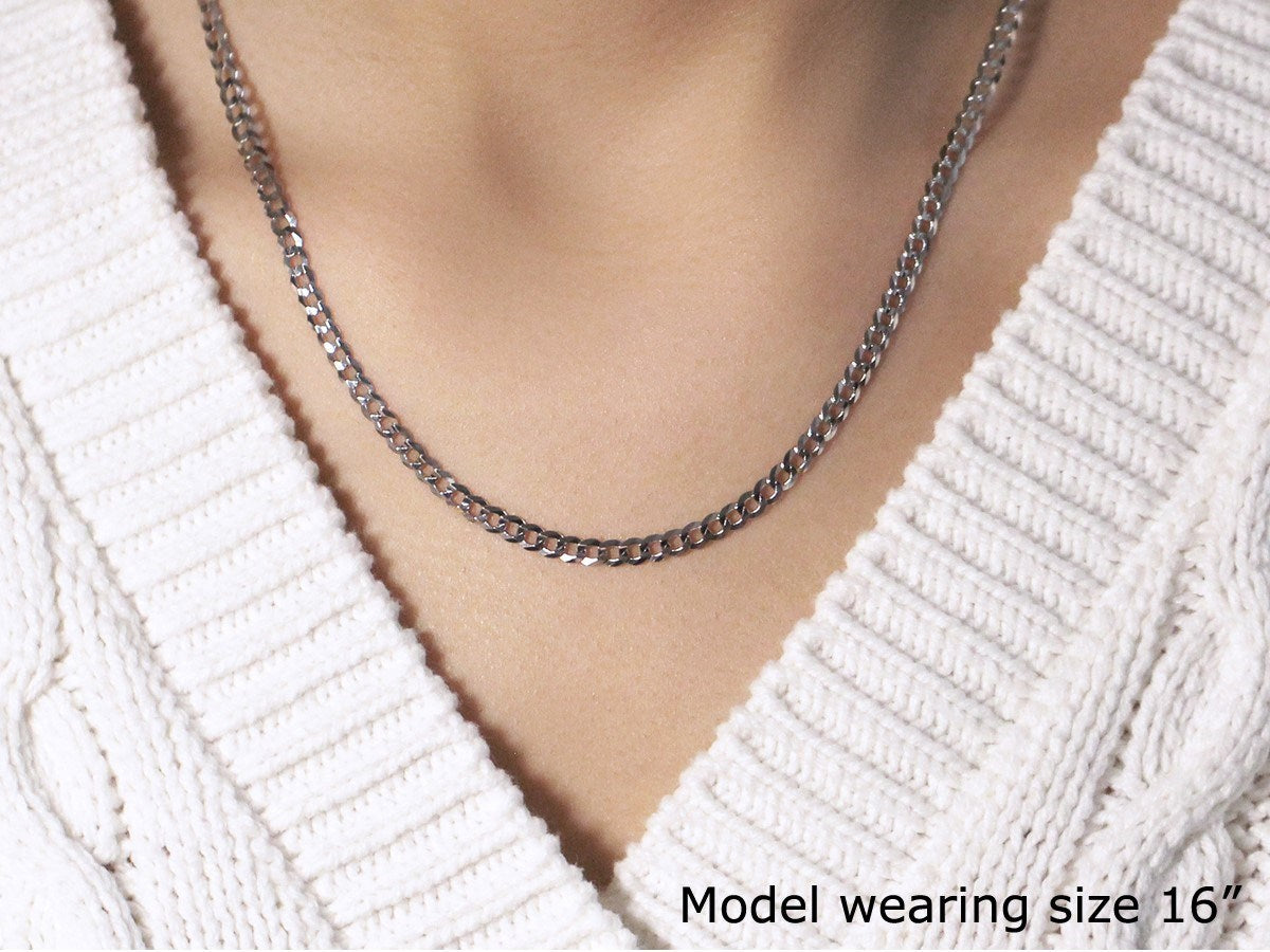 14k White Gold Solid Curb Chain (3.60 mm)