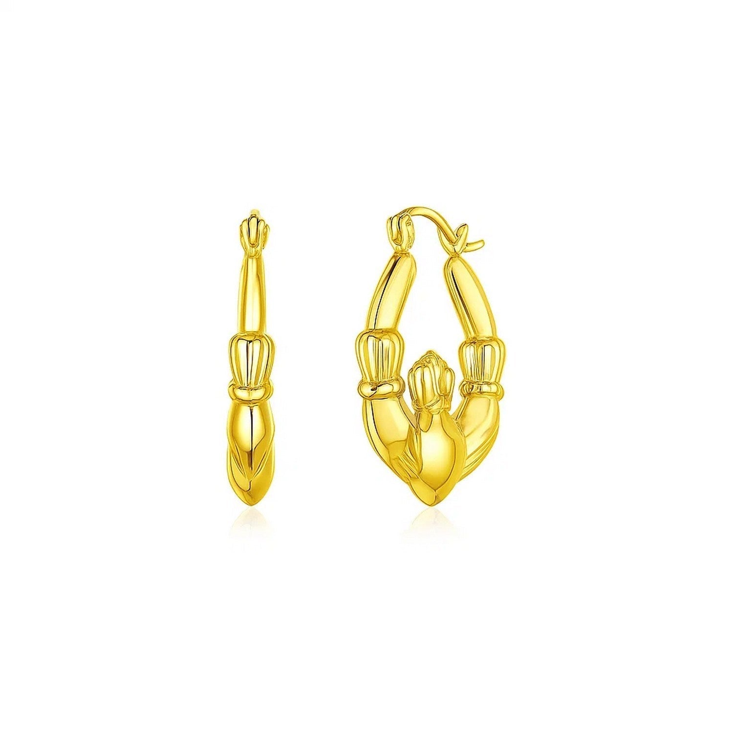 14K Yellow Gold Claddagh Symbol Hoop Earrings