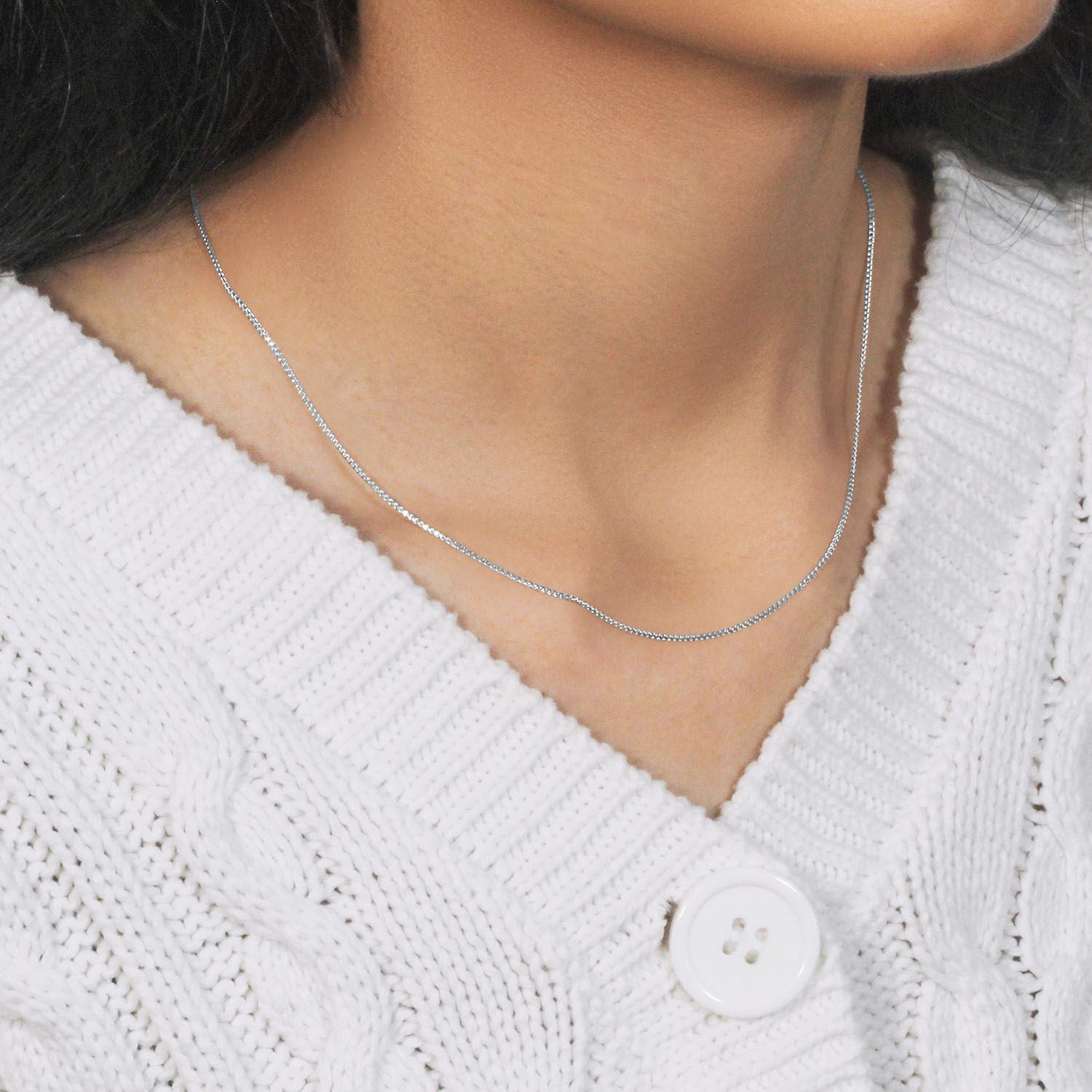 14k White Gold Diamond Cut Round Wheat Chain (1.00 mm)