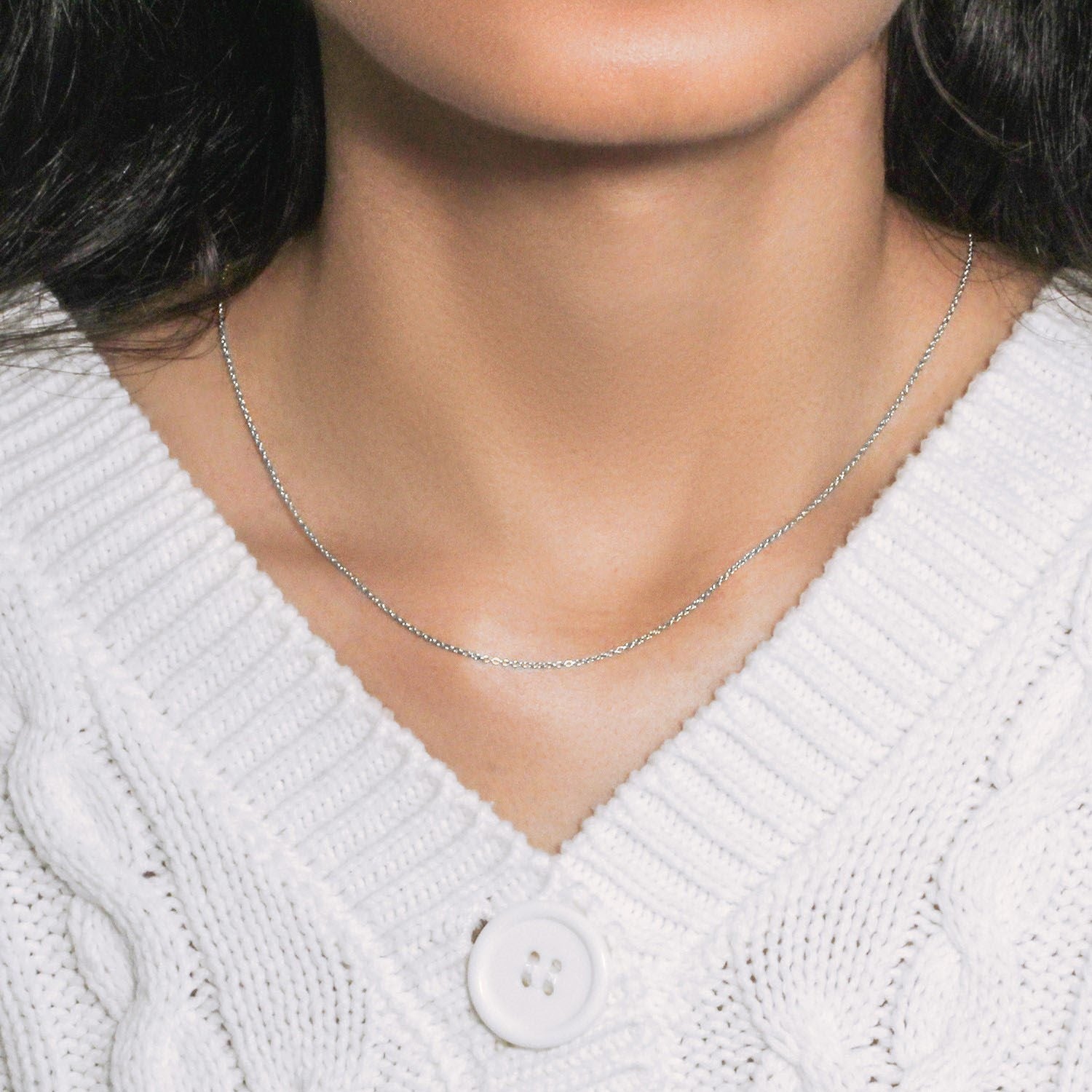 14k White Gold Round Cable Link Chain (1.10 mm)