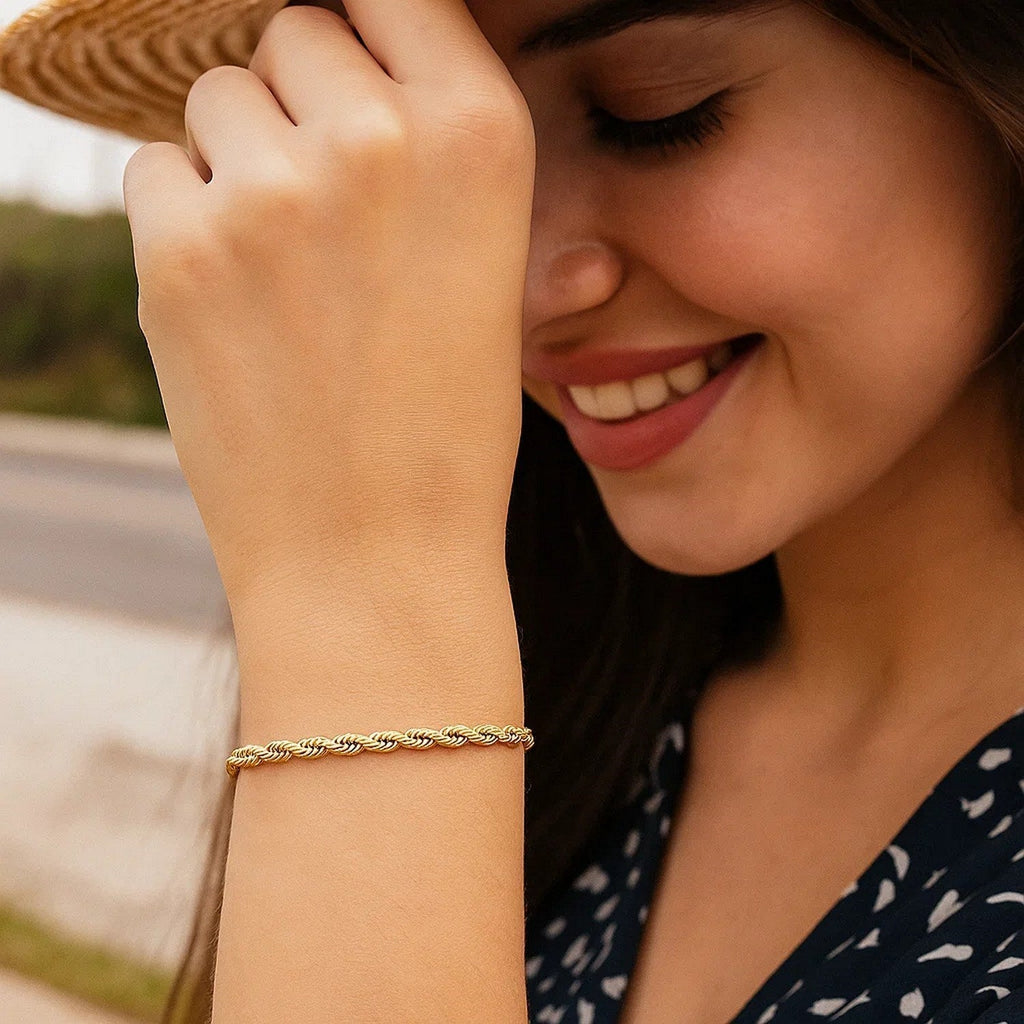 14k Yellow Gold Solid Diamond Cut Rope Bracelet (3.00 mm)