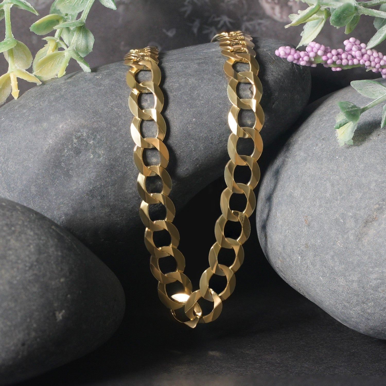 14k Yellow Gold Solid Curb Chain (8.20 mm)