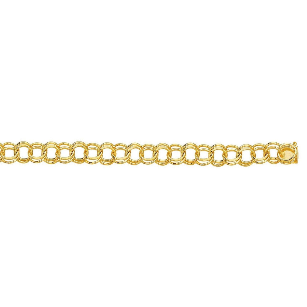 14k Yellow Gold Solid Double Link Charm Bracelet (10.00 mm)