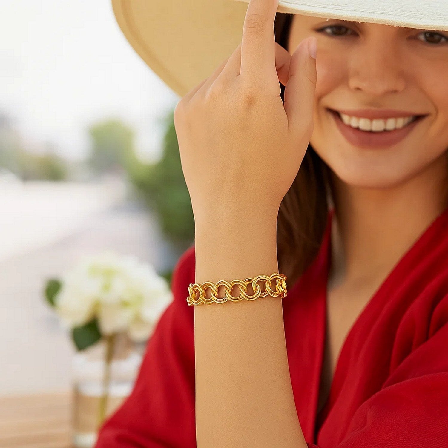 14k Yellow Gold Solid Double Link Charm Bracelet (10.00 mm)