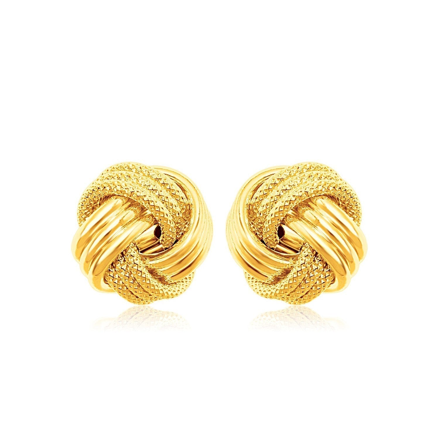 14k Yellow Gold Love Knot with Ridge Texture Earrings