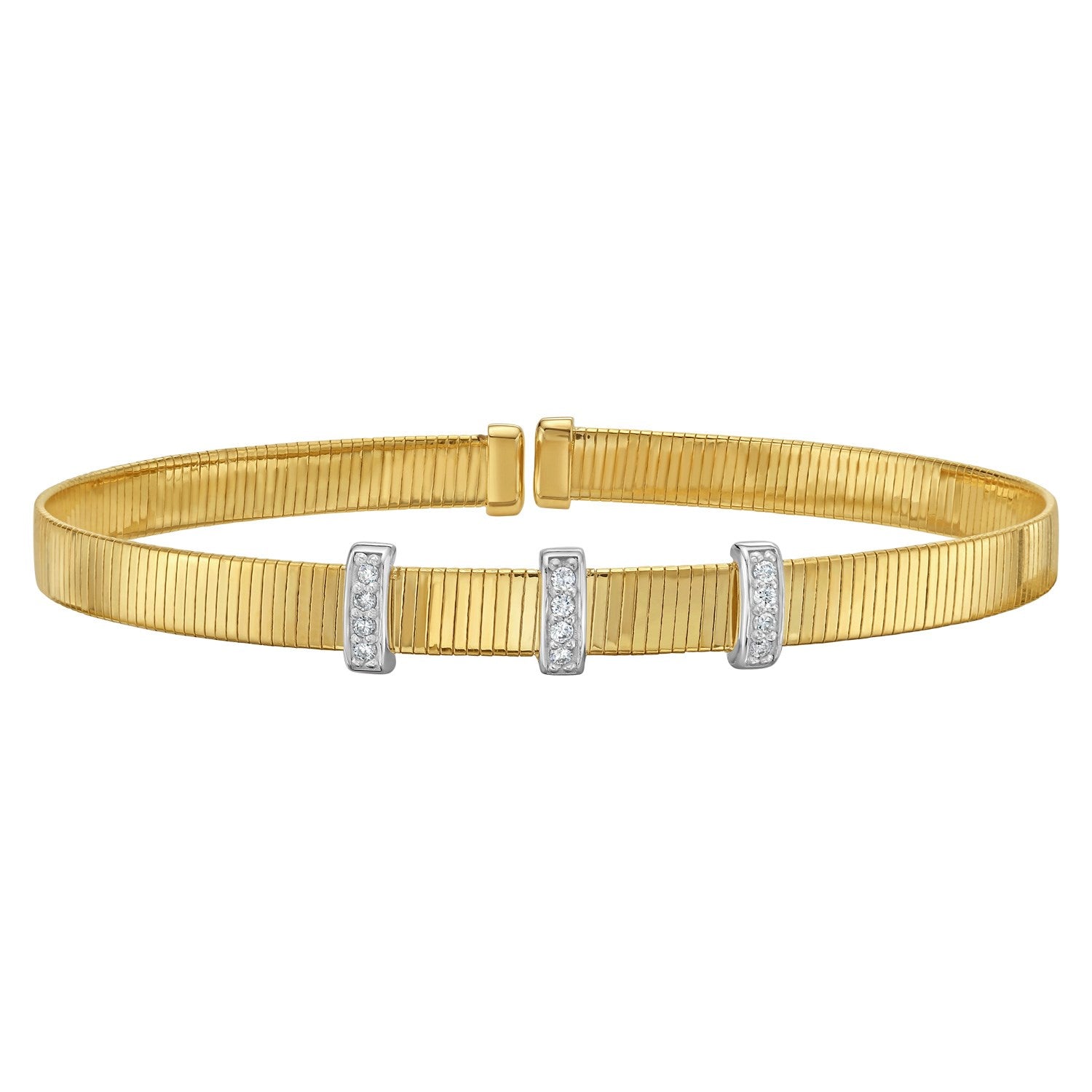 14K Yellow Gold Diamond Station Omega Cuff Bangle