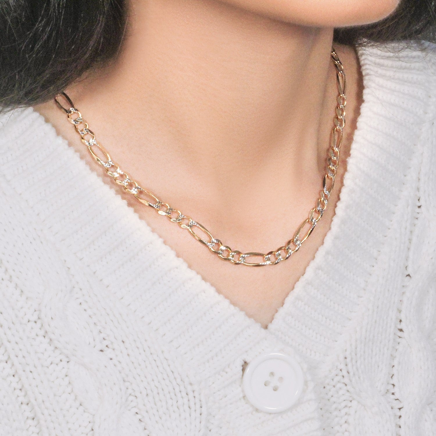 14K Yellow Gold Solid Pave Figaro Chain (5.90 mm)