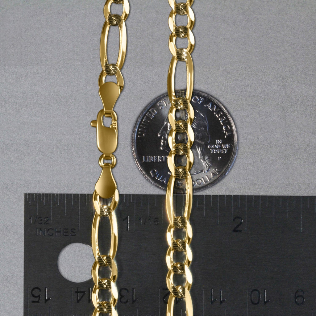 14K Yellow Gold Solid Pave Figaro Chain (5.90 mm)