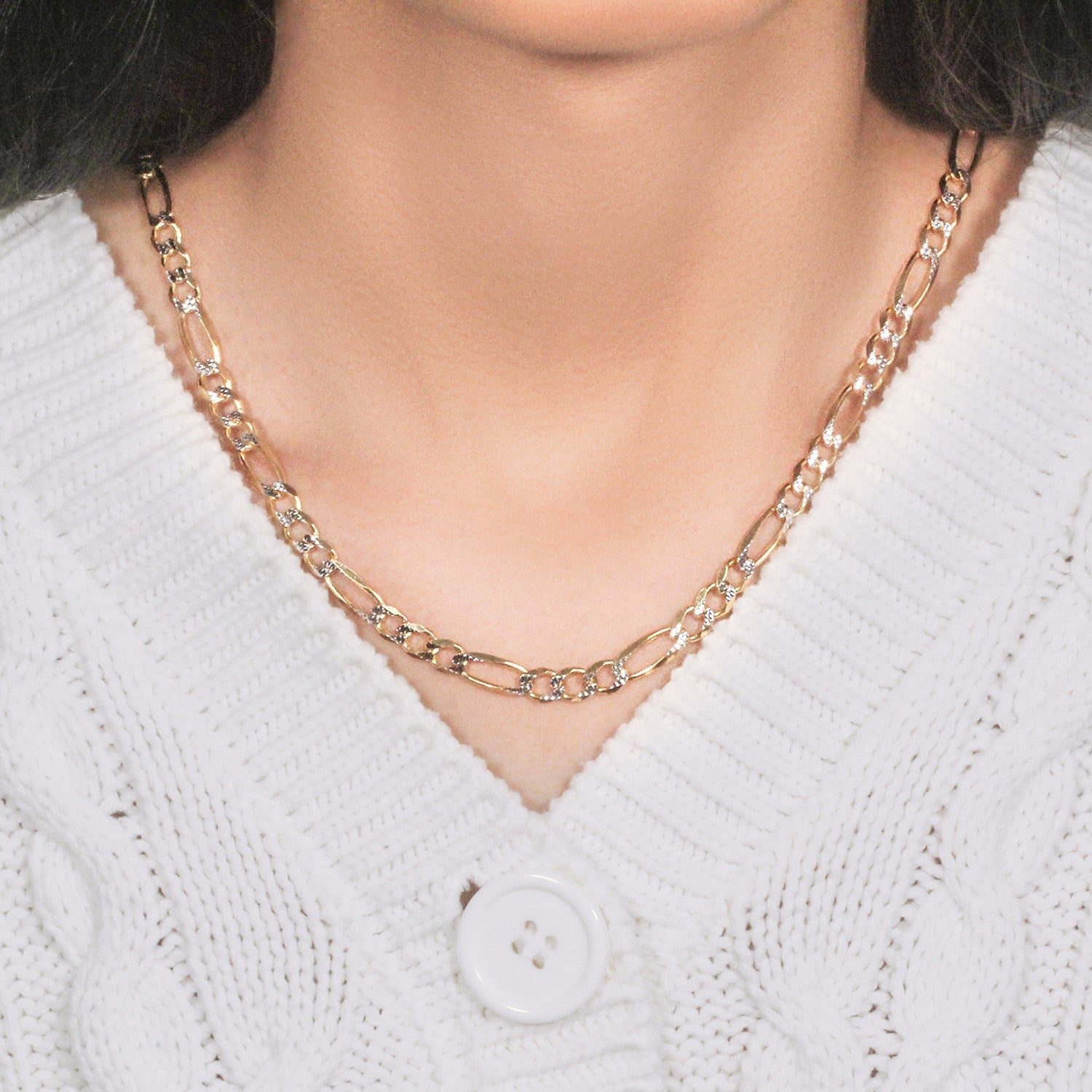 14K Yellow Gold Solid Pave Figaro Chain (5.90 mm)