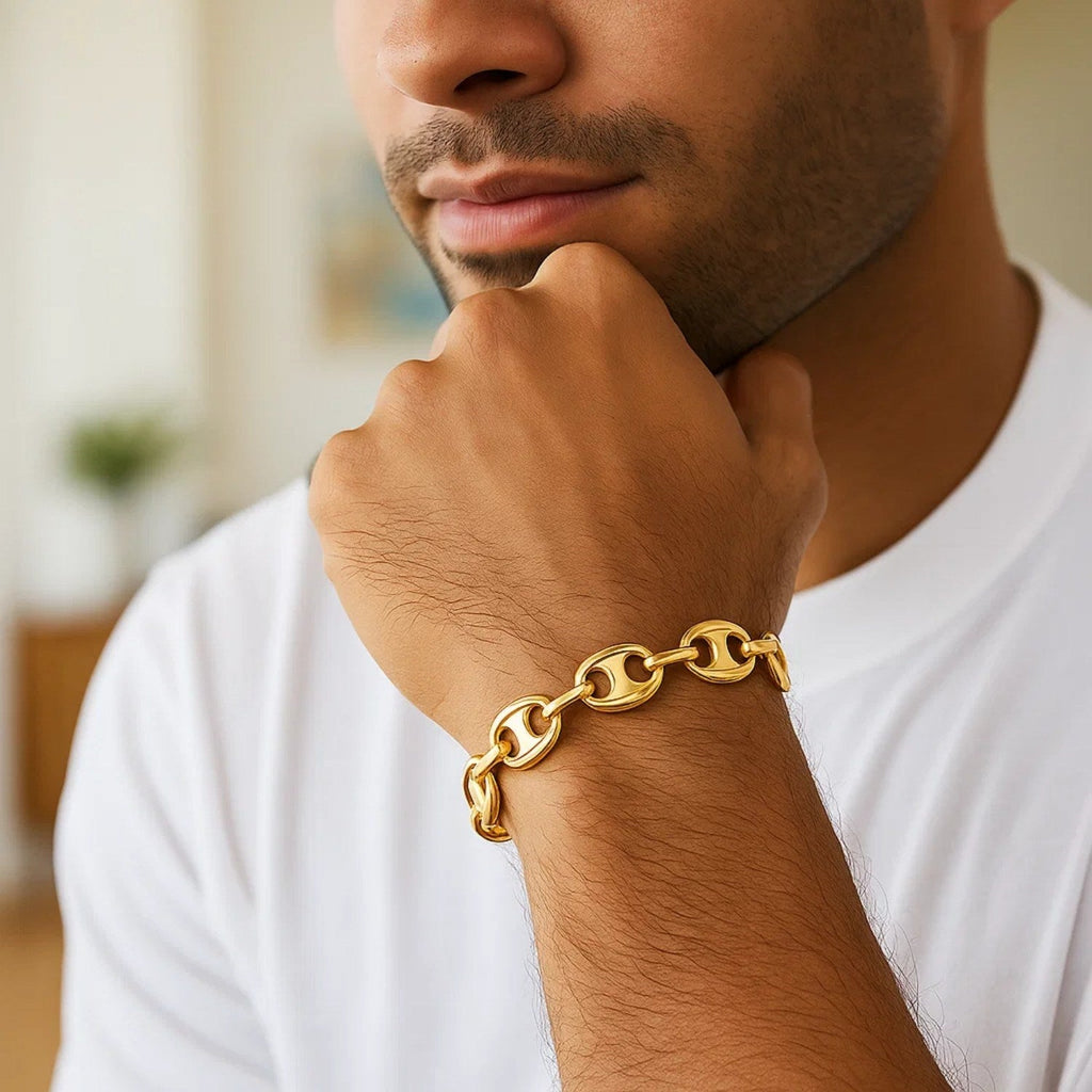 14k Yellow Gold Puffed Mariner Link Bracelet (11.00 mm)