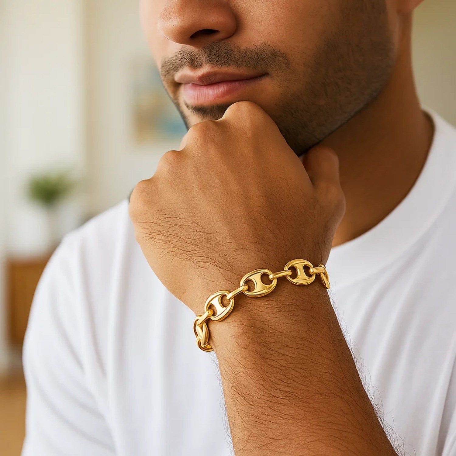 14k Yellow Gold Puffed Mariner Link Bracelet (11.00 mm)