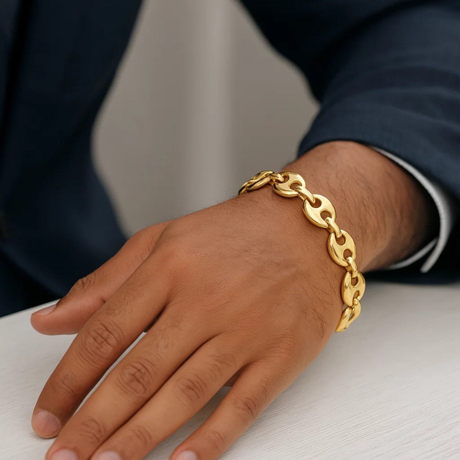 14k Yellow Gold Puffed Mariner Link Bracelet (11.00 mm)