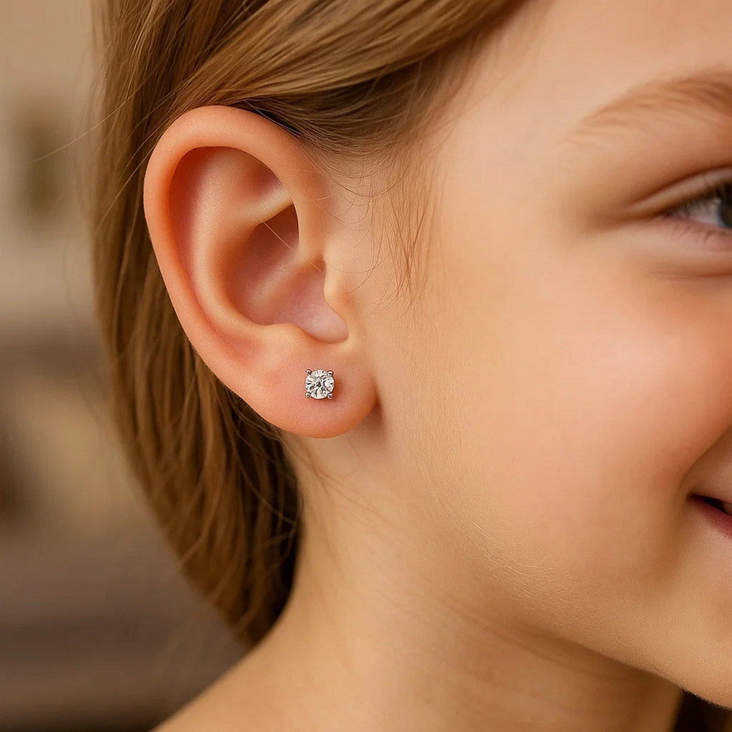 14k White Gold 3mm Faceted White Cubic Zirconia Stud Earrings