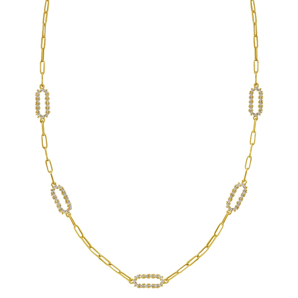 14K Yellow Gold Diamon Oro Paperclip Necklace