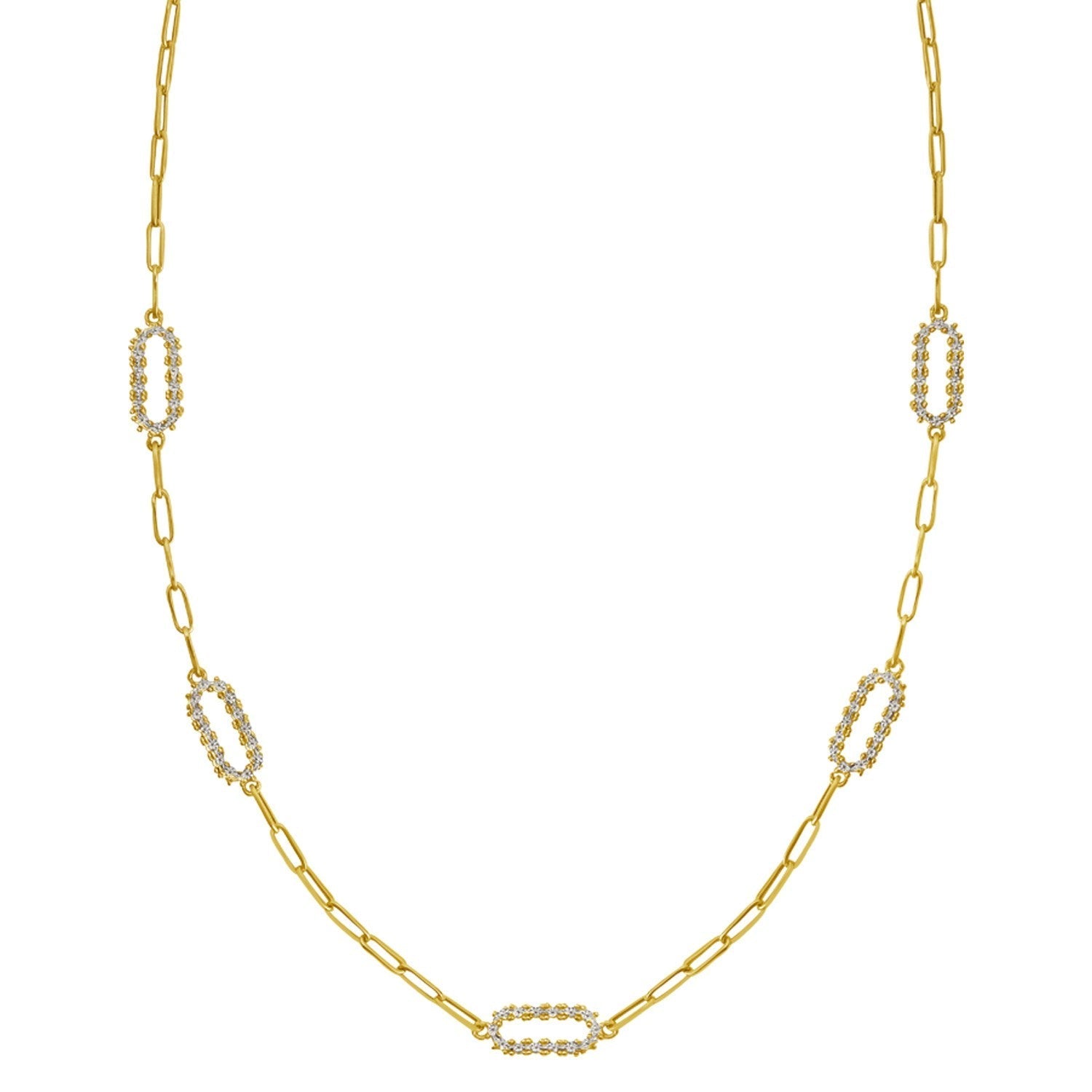 14K Yellow Gold Diamon Oro Paperclip Necklace