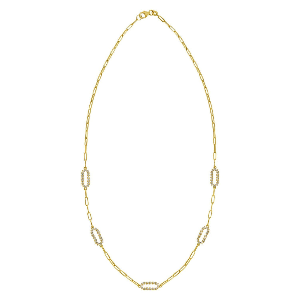 14K Yellow Gold Diamon Oro Paperclip Necklace